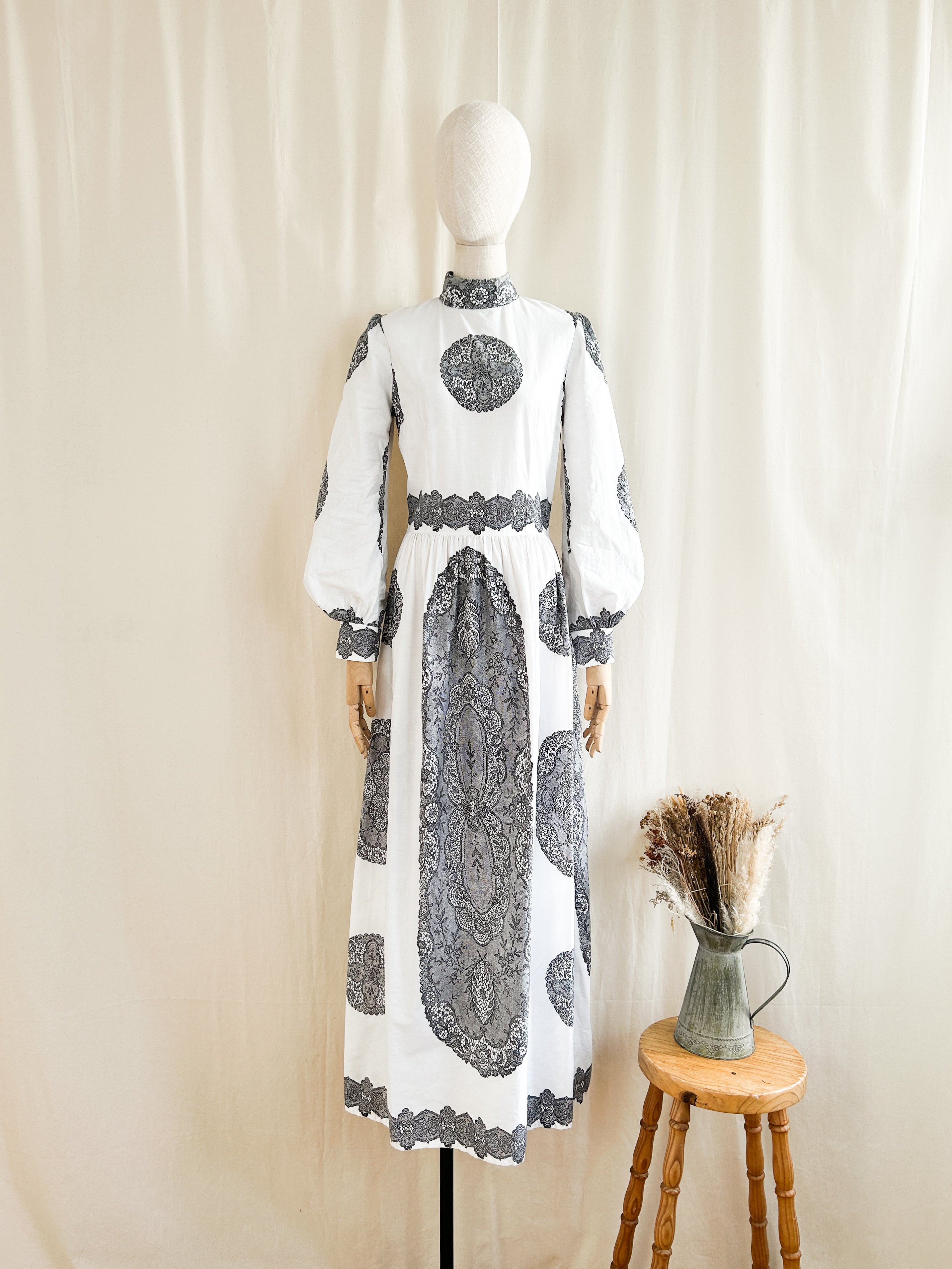 Beautiful 1970s Soft Cotton Autumnal Maxi Dress by Peggy Page