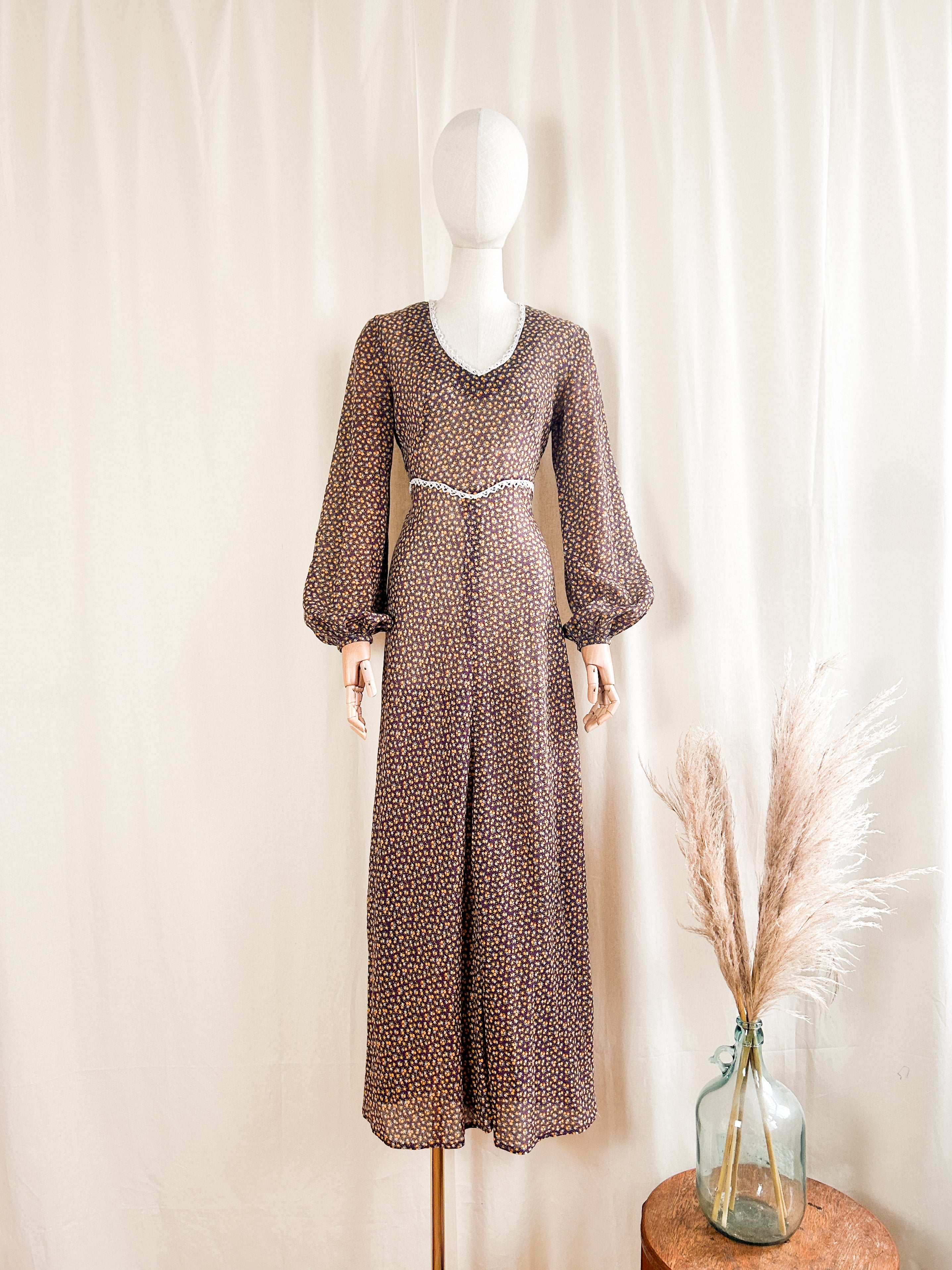 Stunning 70s Cotton Button Through Victoriana Midaxi Dress by Wallis
