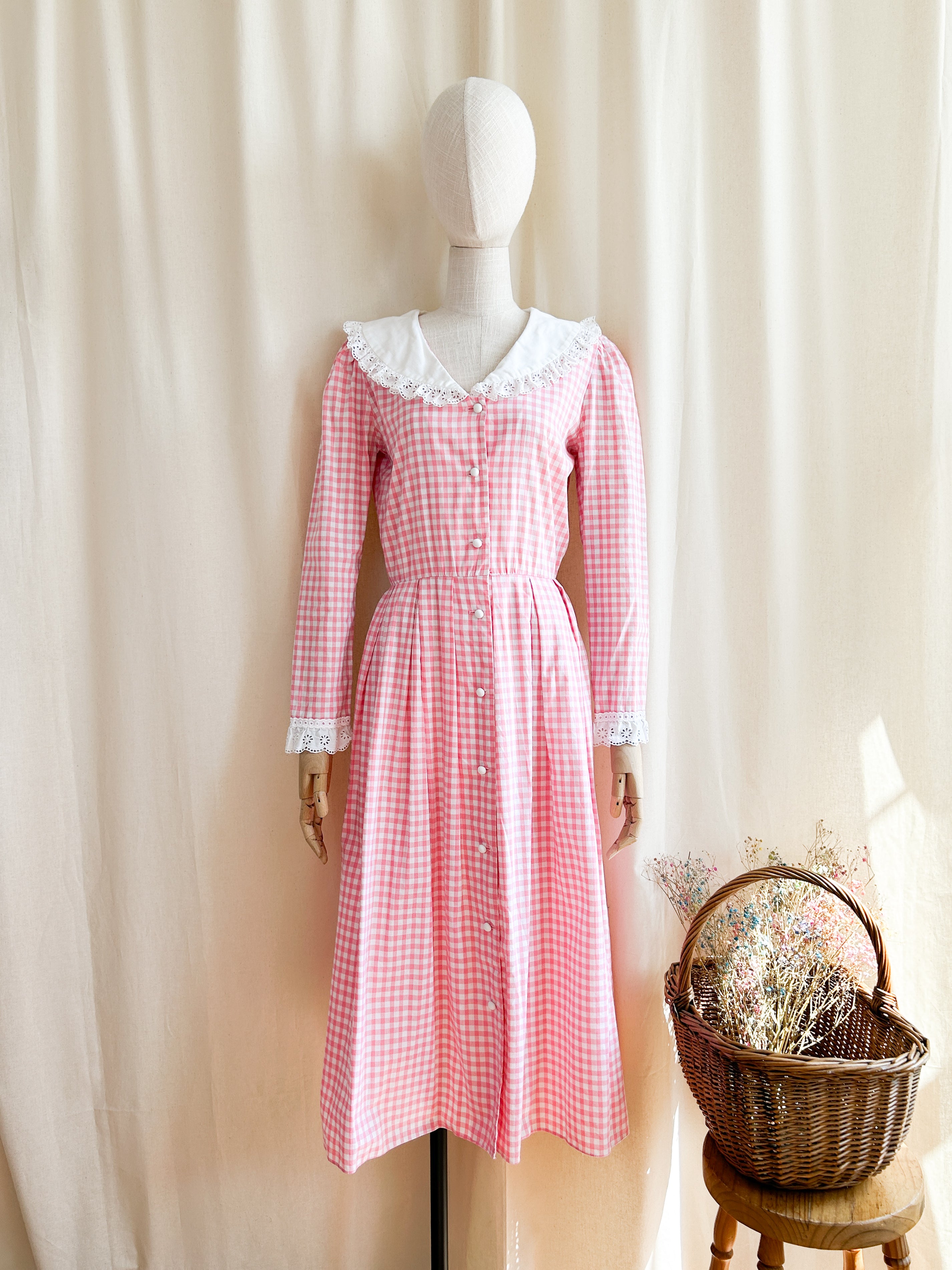 Diane ~ Divine 1980s Emanuel Boutique Pink Gingham Midi Dress
