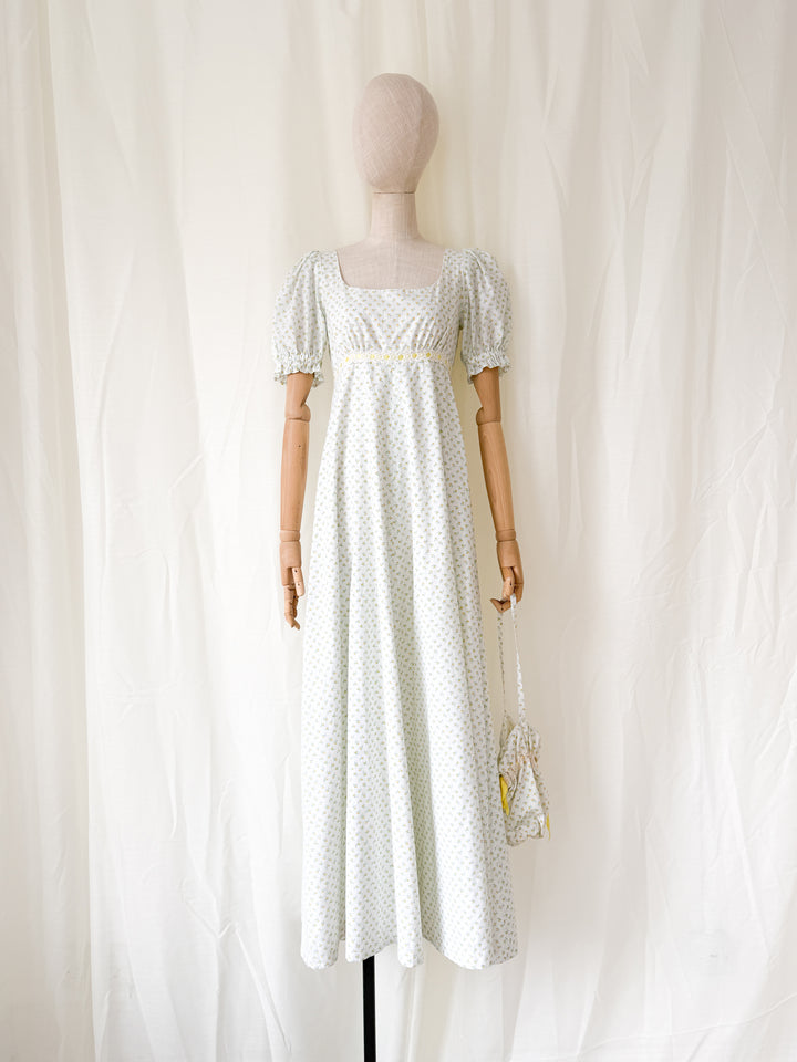 Dreamy Rare 1970s Floral Cotton Regency Dress