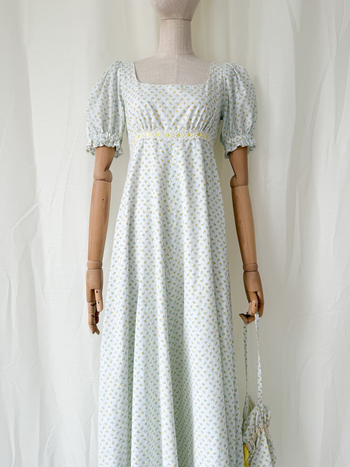 Dreamy Rare 1970s Floral Cotton Regency Dress