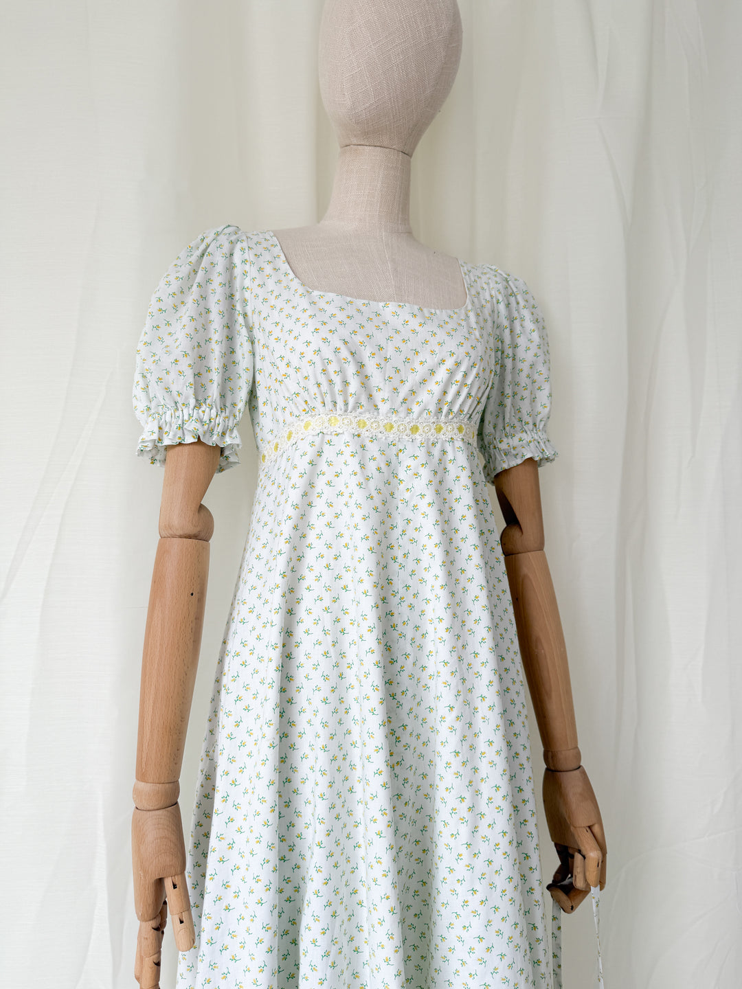 Dreamy Rare 1970s Floral Cotton Regency Dress