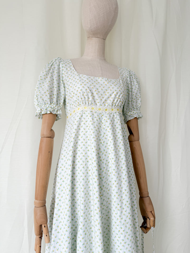 Dreamy Rare 1970s Floral Cotton Regency Dress
