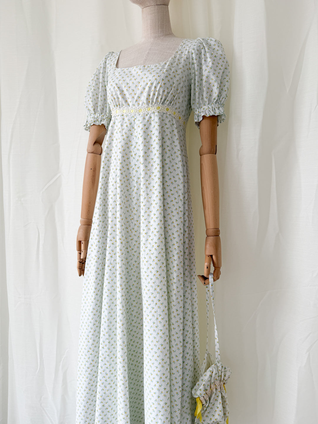 Dreamy Rare 1970s Floral Cotton Regency Dress