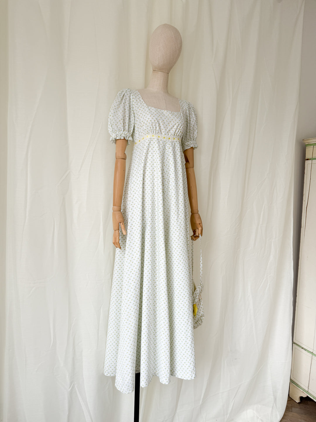 Dreamy Rare 1970s Floral Cotton Regency Dress