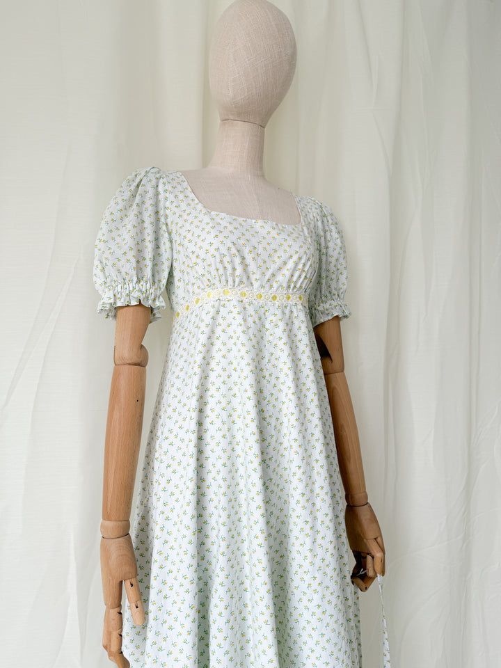 Dreamy Rare 1970s Floral Cotton Regency Dress