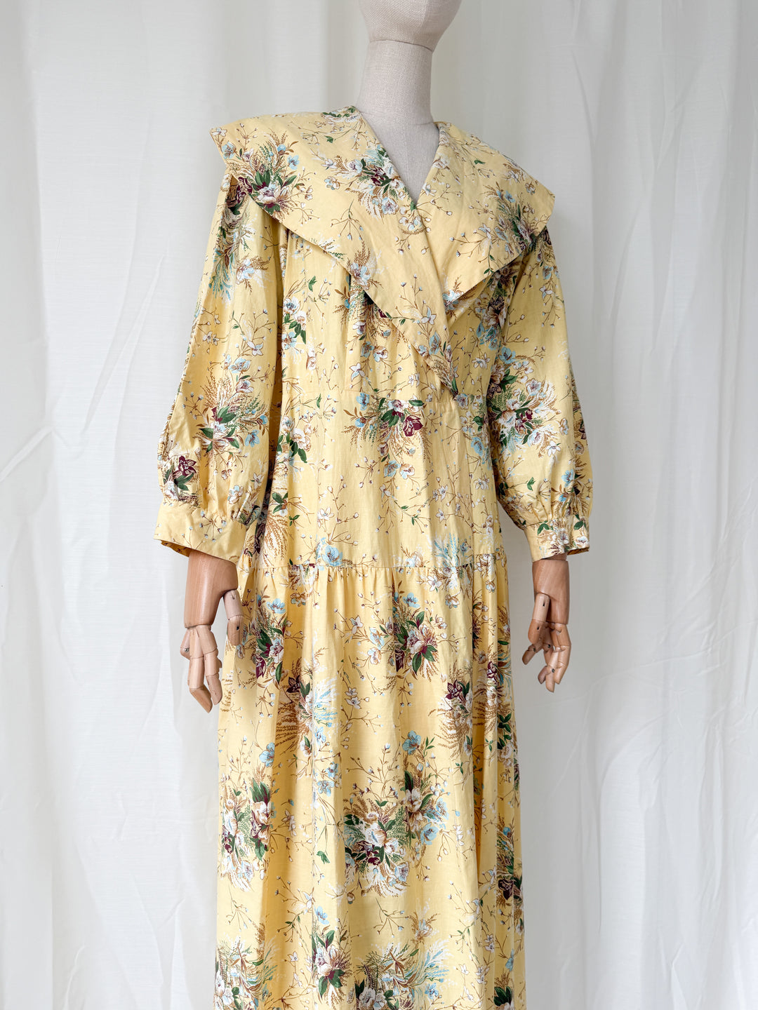 Insane 1950s Yellow Floral Cotton Wrap Robe Maxi Dress
