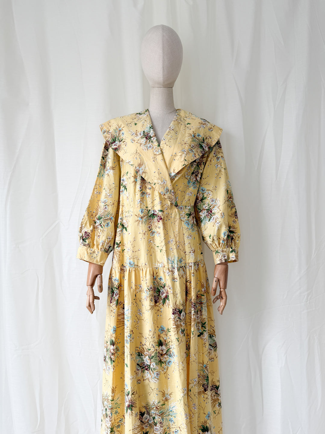 Insane 1950s Yellow Floral Cotton Wrap Robe Maxi Dress