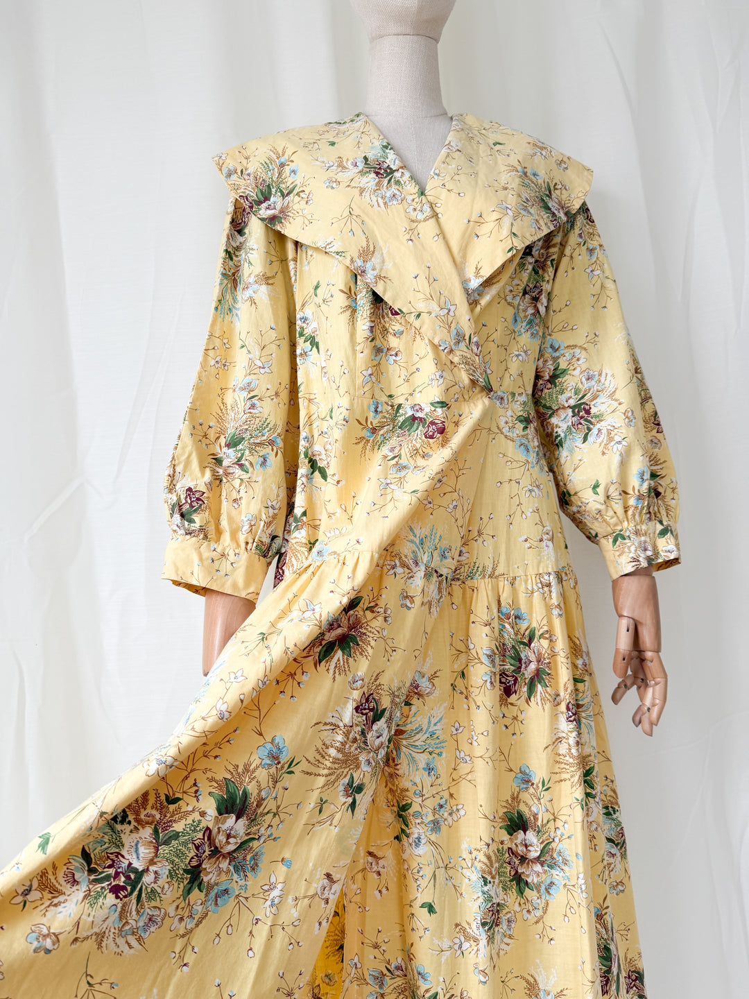 Insane 1950s Yellow Floral Cotton Wrap Robe Maxi Dress