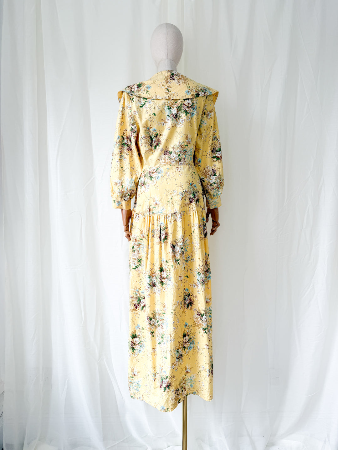 Insane 1950s Yellow Floral Cotton Wrap Robe Maxi Dress