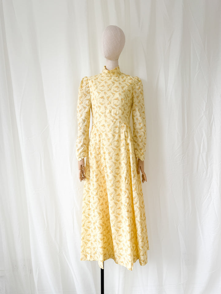 Gorgeous 1970s Lemon Floral Cotton Maxi Dress