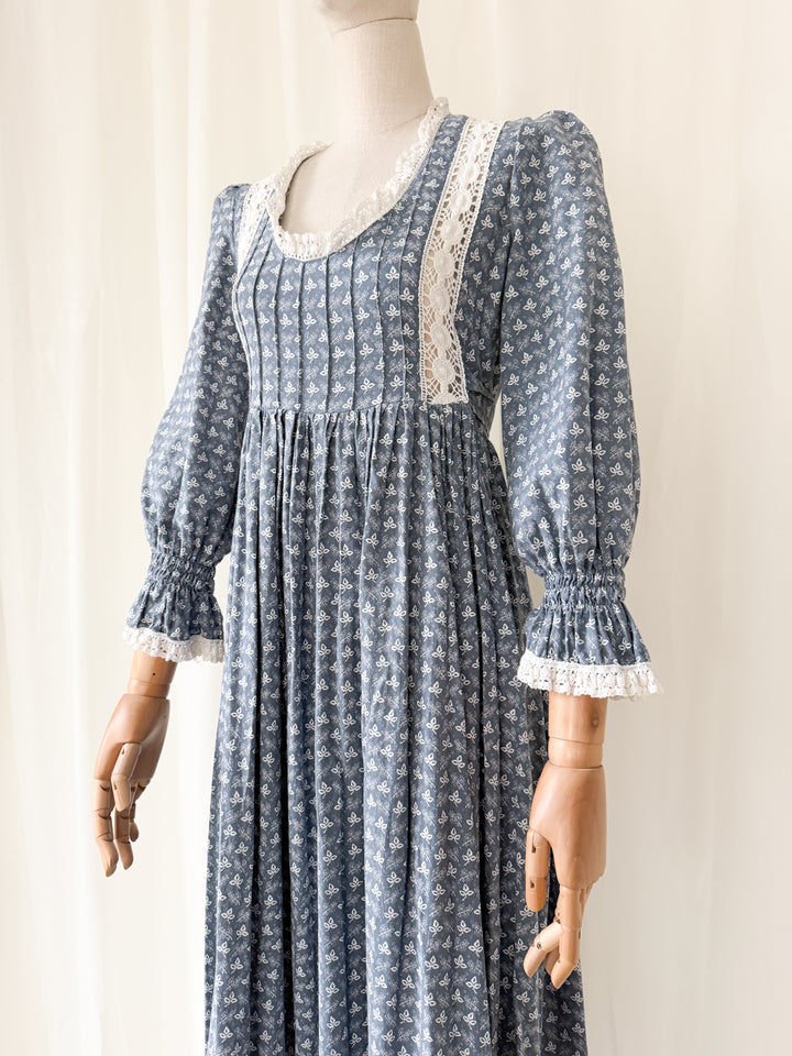 Precious Holy Grail Rare 1970s Laura Ashley Slate Blue Cotton Maxi Dress