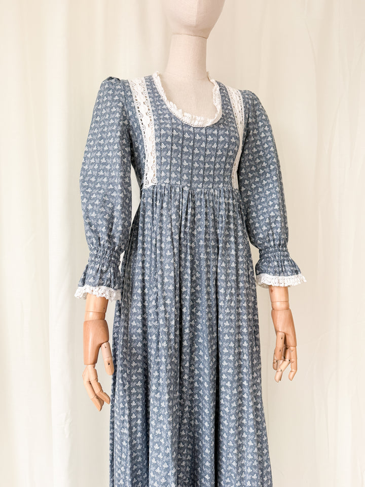Precious Holy Grail Rare 1970s Laura Ashley Slate Blue Cotton Maxi Dress