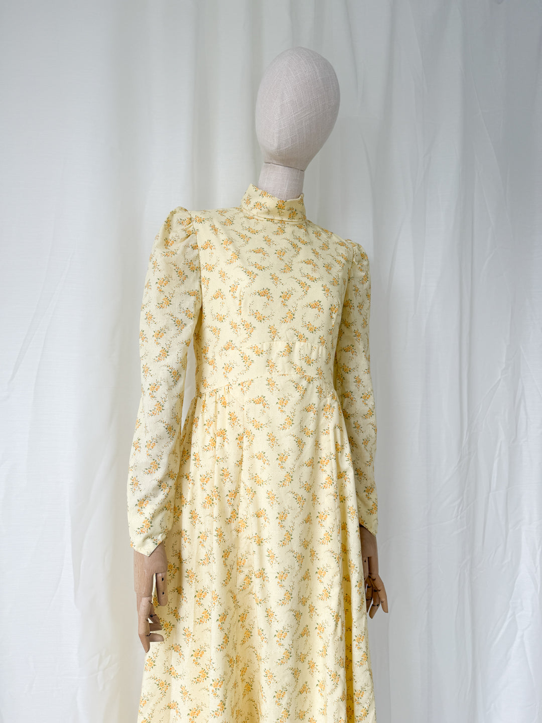 Gorgeous 1970s Lemon Floral Cotton Maxi Dress