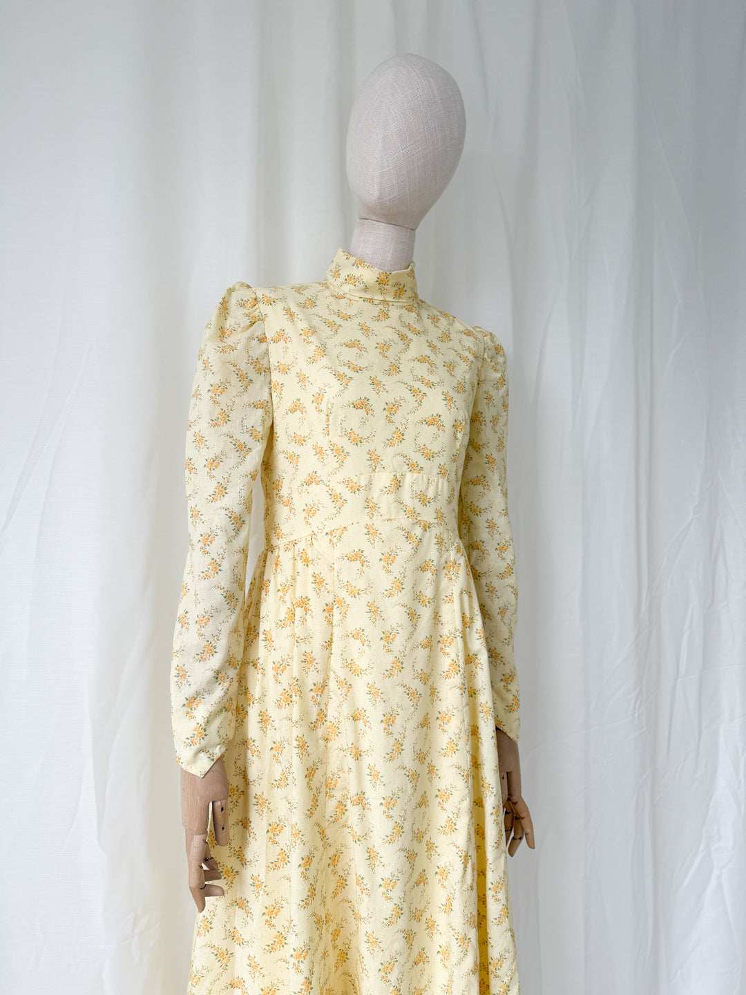 Gorgeous 1970s Lemon Floral Cotton Maxi Dress