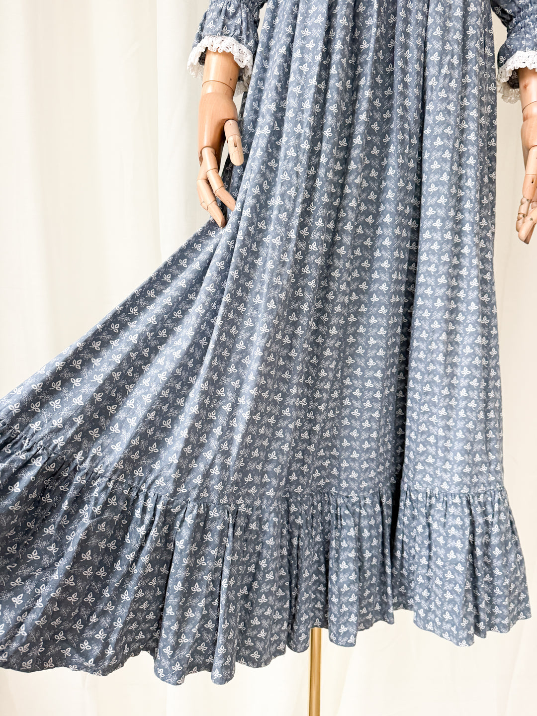 Precious Holy Grail Rare 1970s Laura Ashley Slate Blue Cotton Maxi Dress