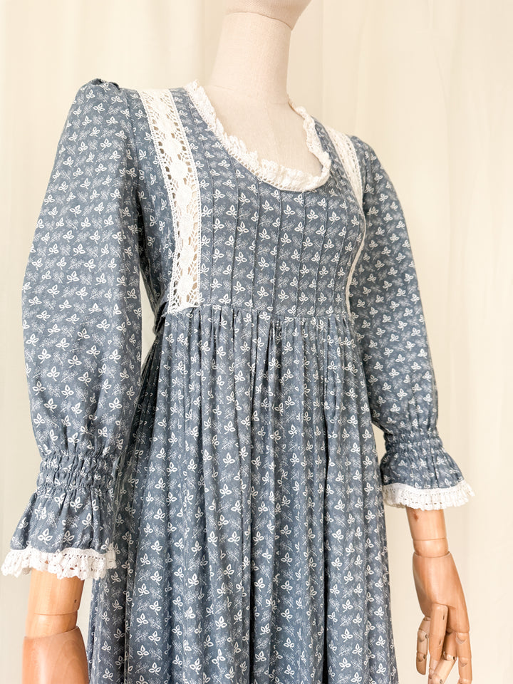 Precious Holy Grail Rare 1970s Laura Ashley Slate Blue Cotton Maxi Dress