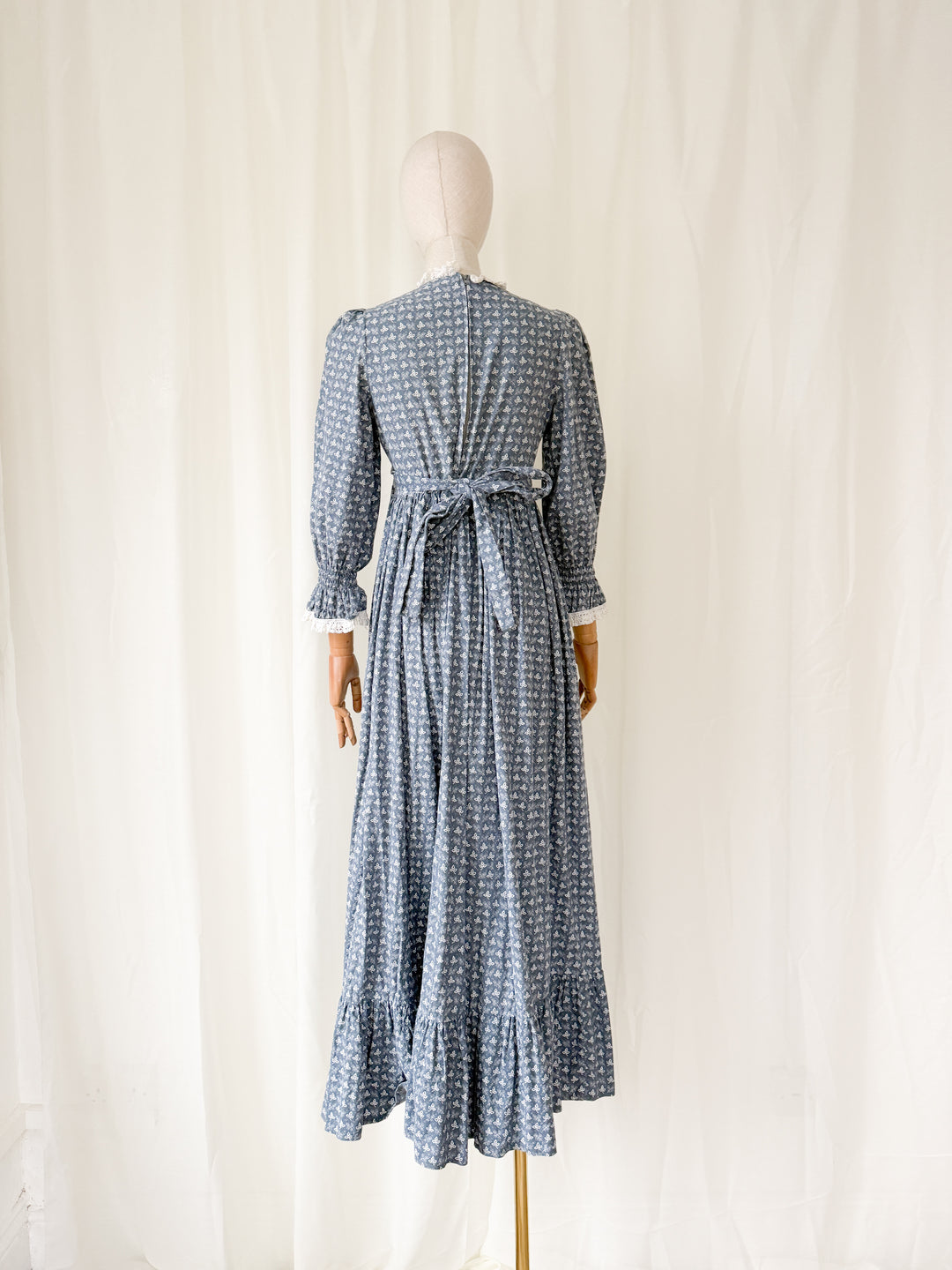 Precious Holy Grail Rare 1970s Laura Ashley Slate Blue Cotton Maxi Dress