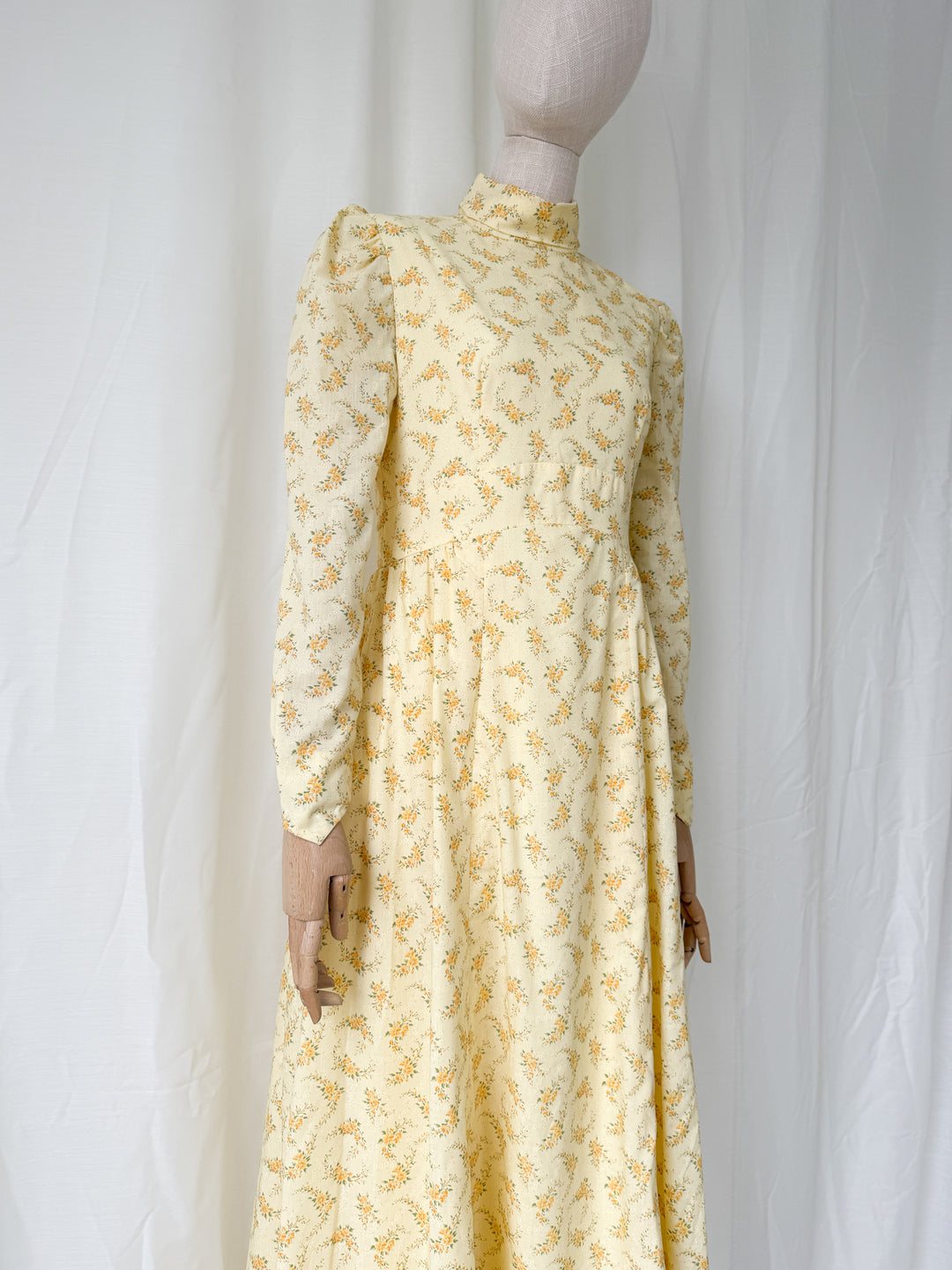 Gorgeous 1970s Lemon Floral Cotton Maxi Dress
