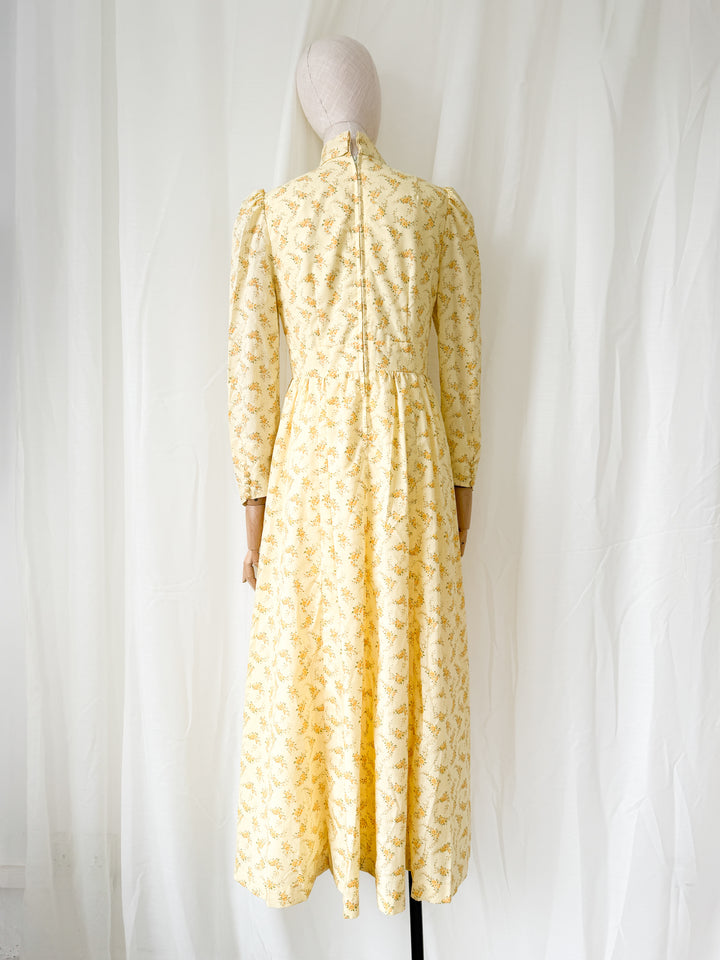 Gorgeous 1970s Lemon Floral Cotton Maxi Dress