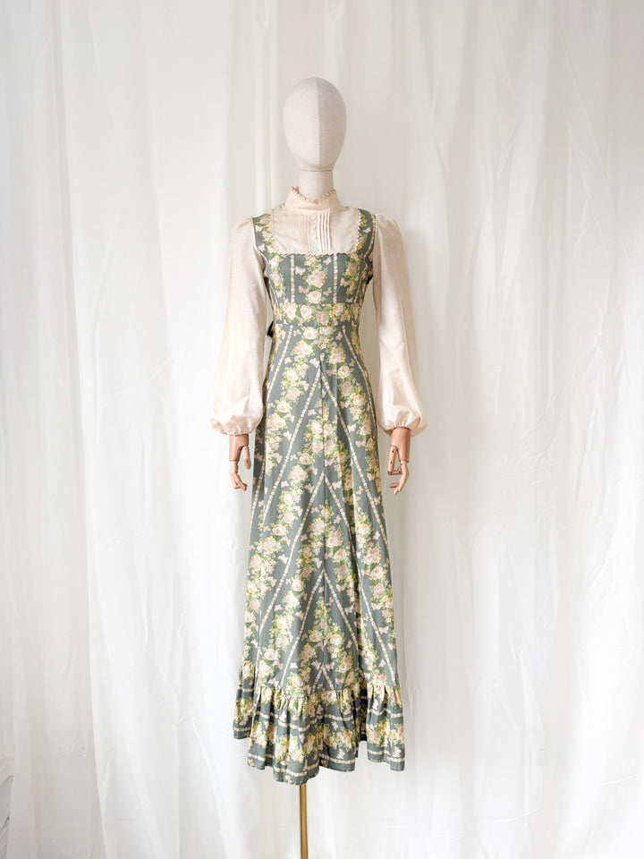 Beautiful 1970s Butterfly Floral Print Cotton Maxi Dress