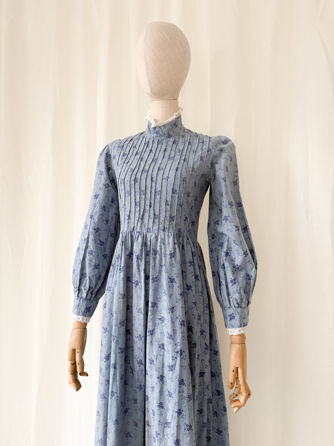 Heavenly 1970s Laura Ashley Made in Wales Soft Blue Cotton Maxi Dress