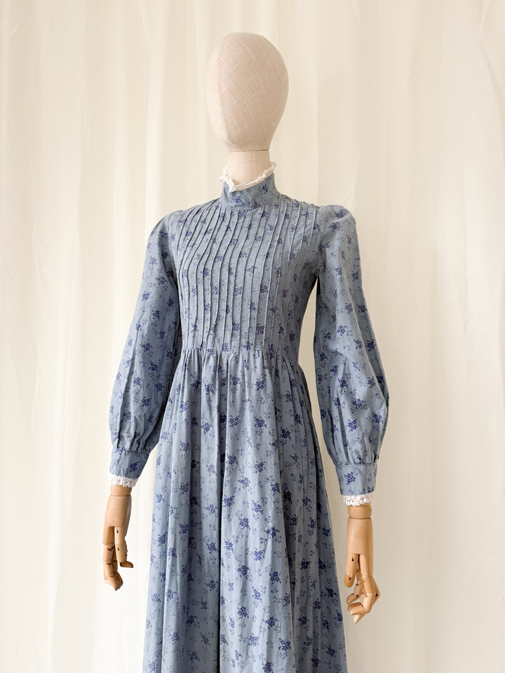 Heavenly 1970s Laura Ashley Made in Wales Soft Blue Cotton Maxi Dress