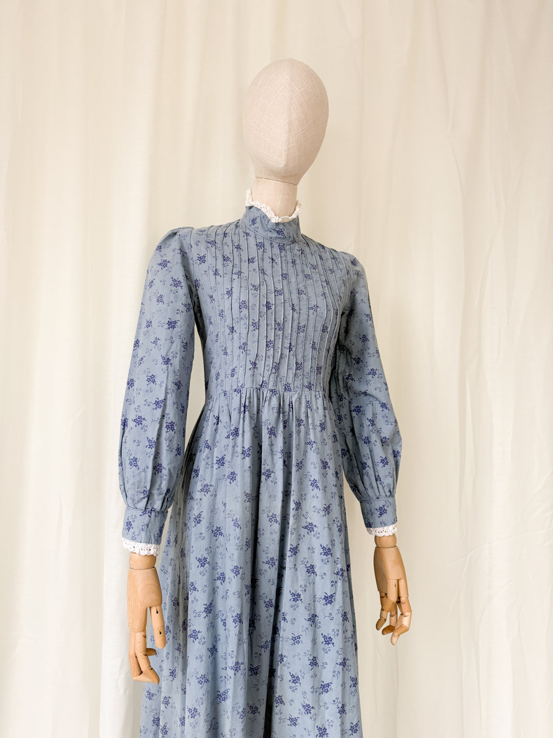 Heavenly 1970s Laura Ashley Made in Wales Soft Blue Cotton Maxi Dress