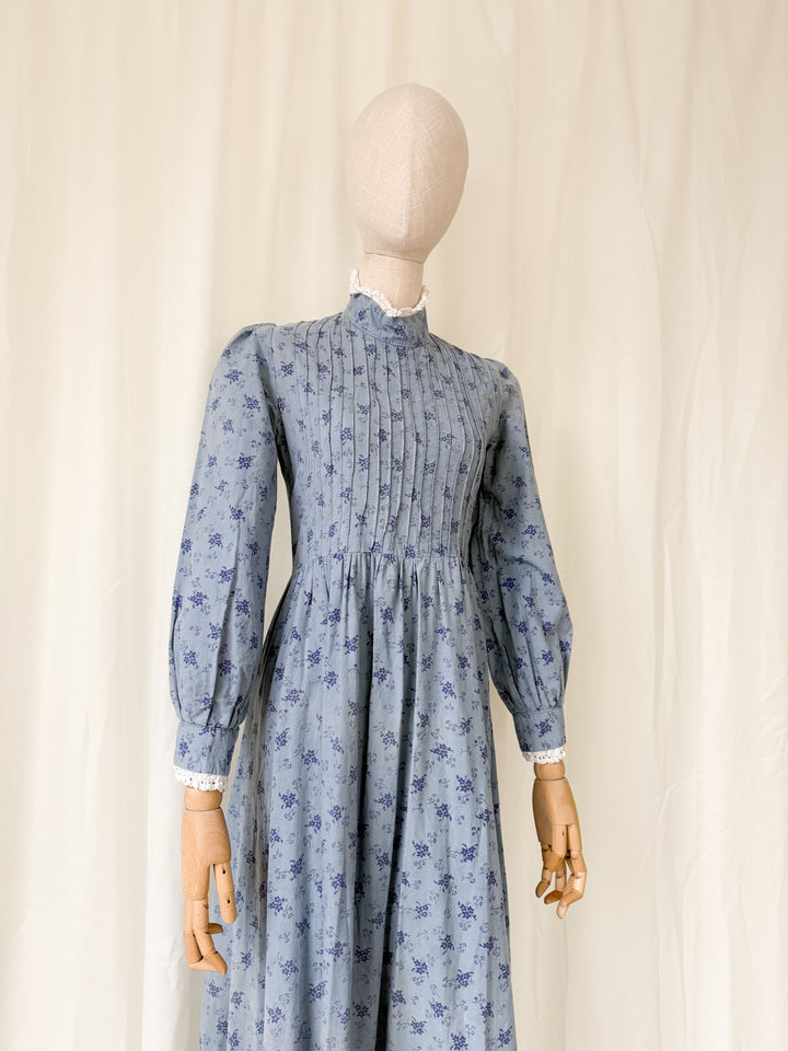 Heavenly 1970s Laura Ashley Made in Wales Soft Blue Cotton Maxi Dress