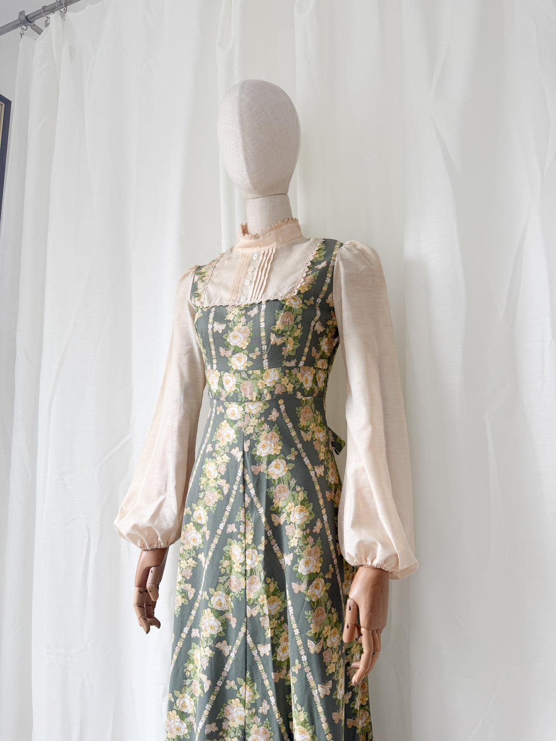 Beautiful 1970s Butterfly Floral Print Cotton Maxi Dress