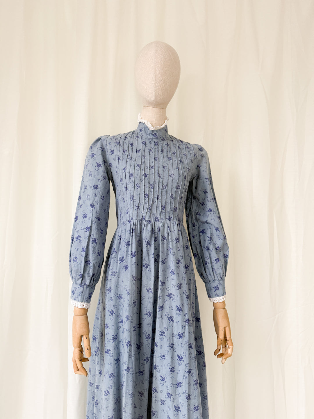 Heavenly 1970s Laura Ashley Made in Wales Soft Blue Cotton Maxi Dress