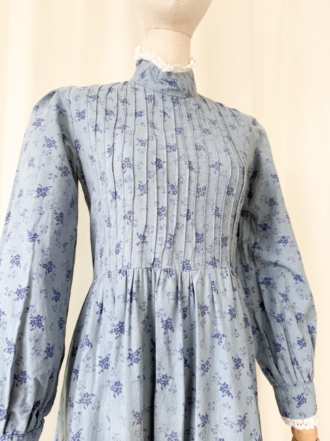Heavenly 1970s Laura Ashley Made in Wales Soft Blue Cotton Maxi Dress