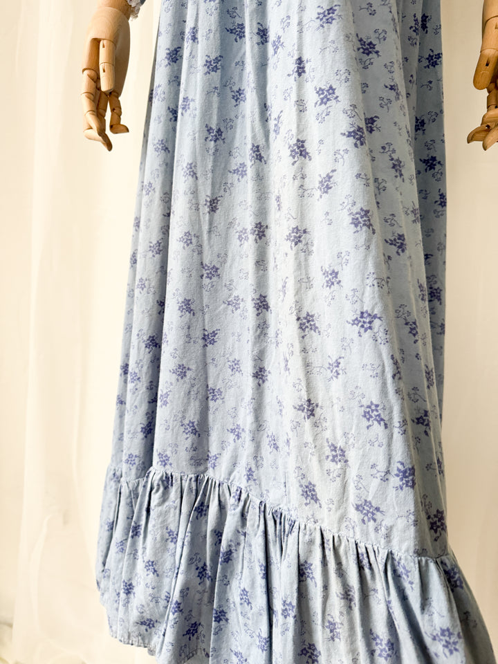 Heavenly 1970s Laura Ashley Made in Wales Soft Blue Cotton Maxi Dress