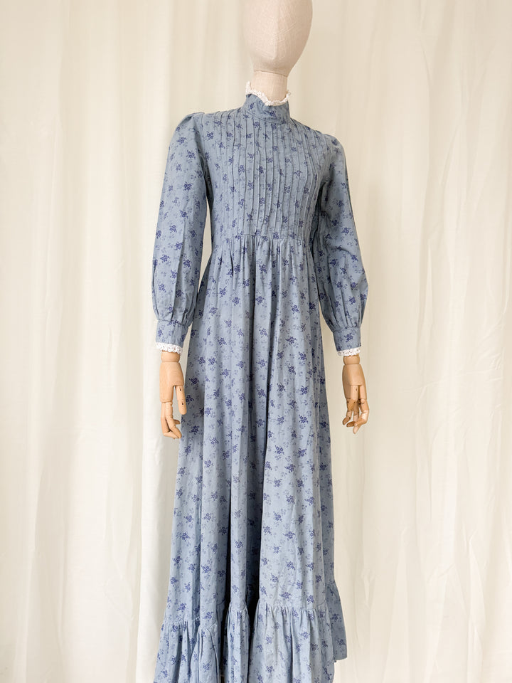 Heavenly 1970s Laura Ashley Made in Wales Soft Blue Cotton Maxi Dress