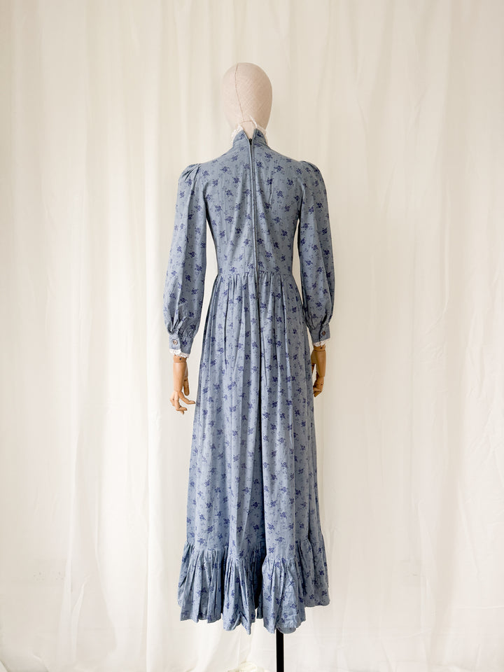 Heavenly 1970s Laura Ashley Made in Wales Soft Blue Cotton Maxi Dress