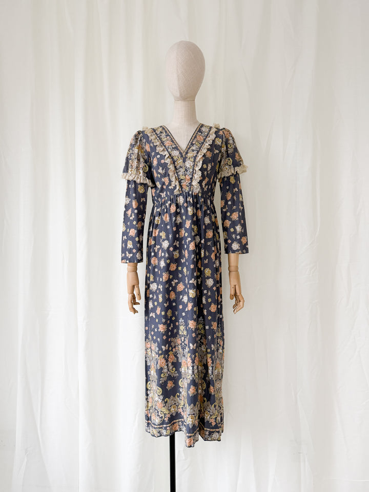 Beautiful Rare 1970s Dollyrockers Butterfly Print Cotton Maxi Dress