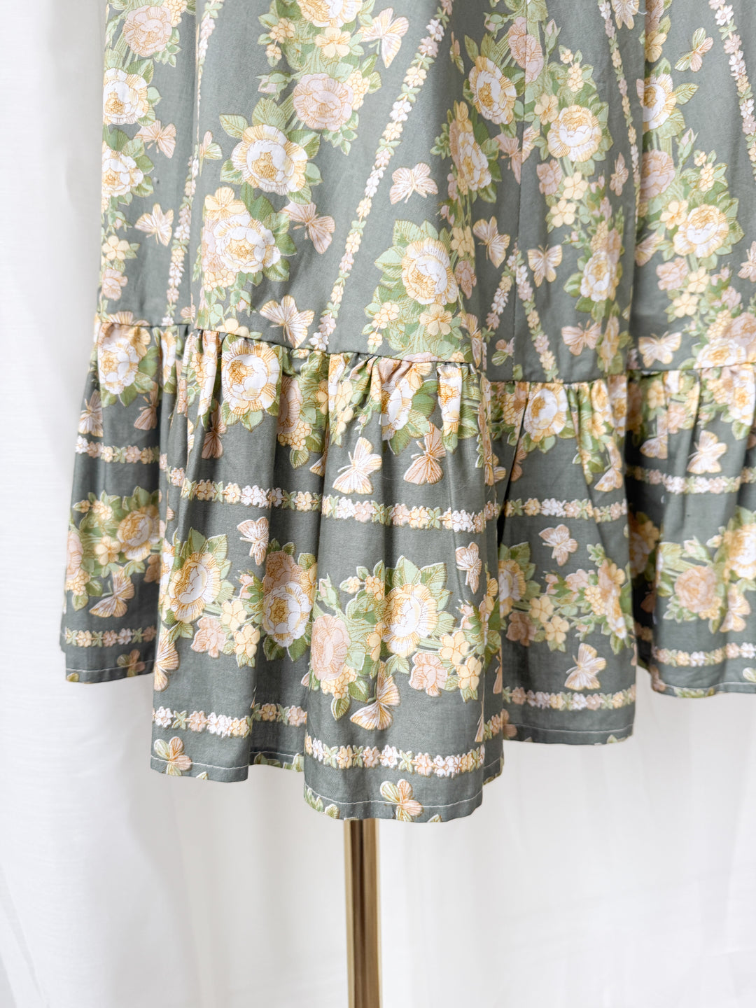 Beautiful 1970s Butterfly Floral Print Cotton Maxi Dress