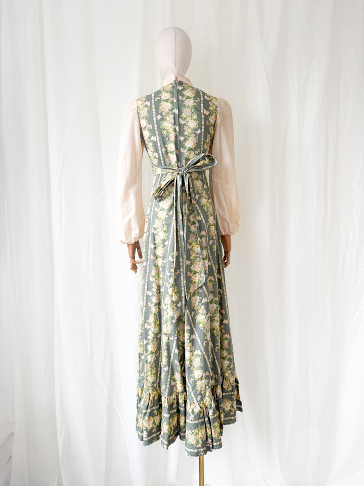 Beautiful 1970s Butterfly Floral Print Cotton Maxi Dress
