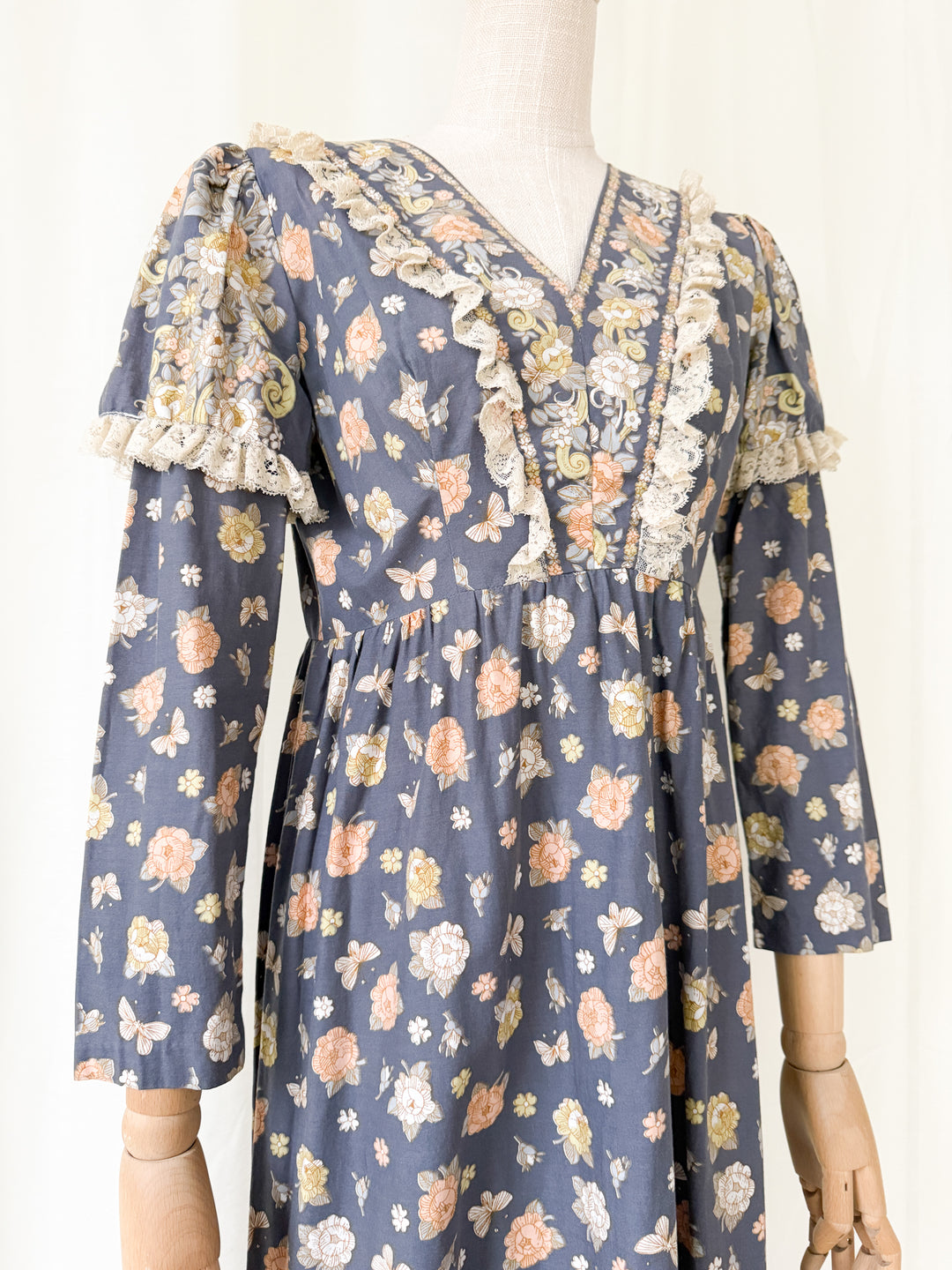 Beautiful Rare 1970s Dollyrockers Butterfly Print Cotton Maxi Dress