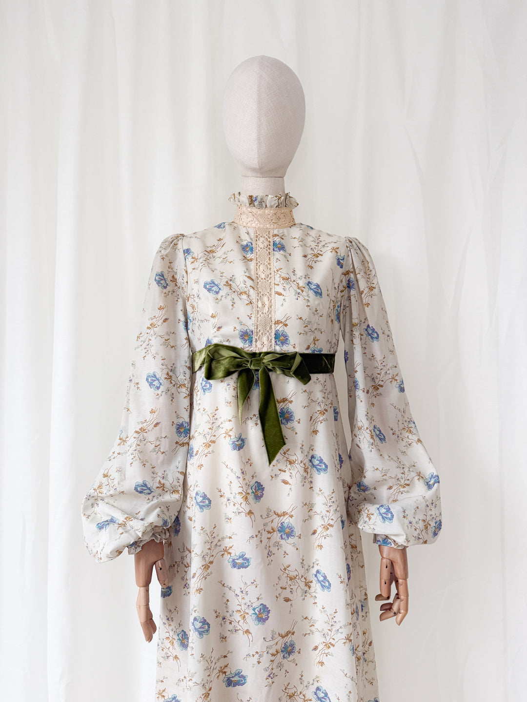 Breathtaking Rare 1970s Romantic Quad Cotton Maxi Dress