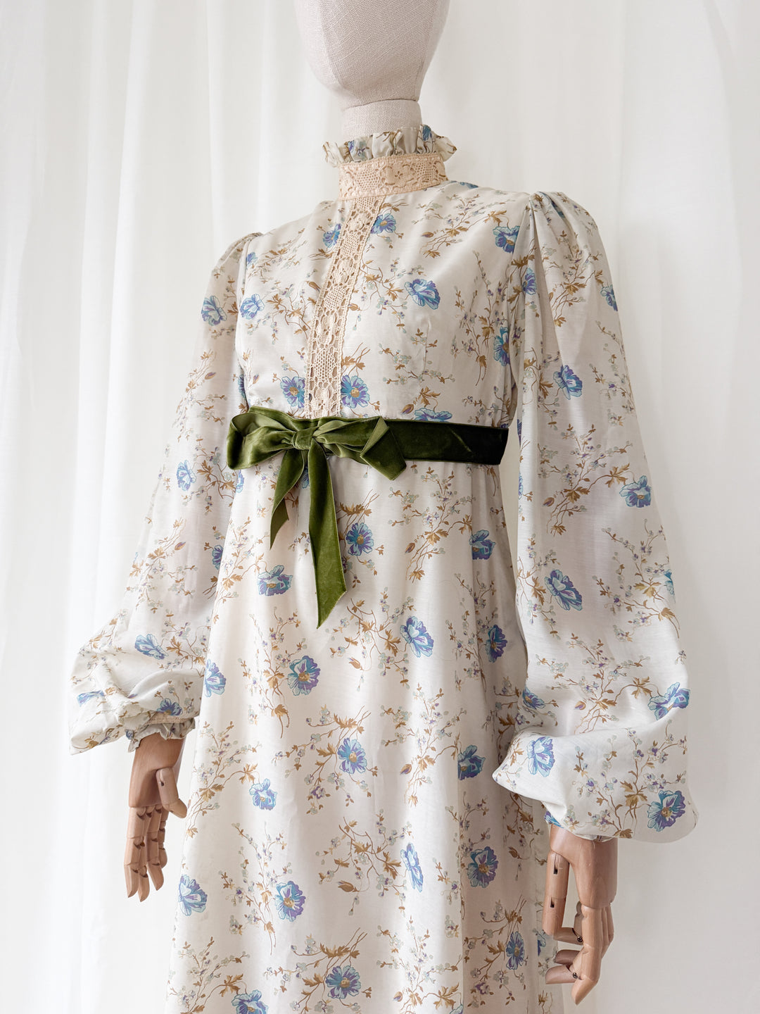 Breathtaking Rare 1970s Romantic Quad Cotton Maxi Dress