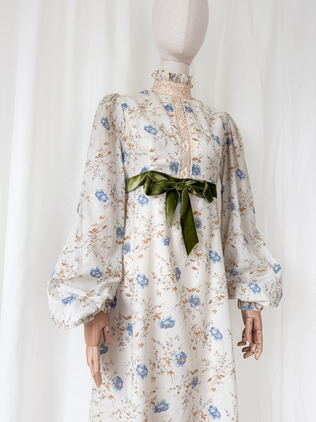 Breathtaking Rare 1970s Romantic Quad Cotton Maxi Dress