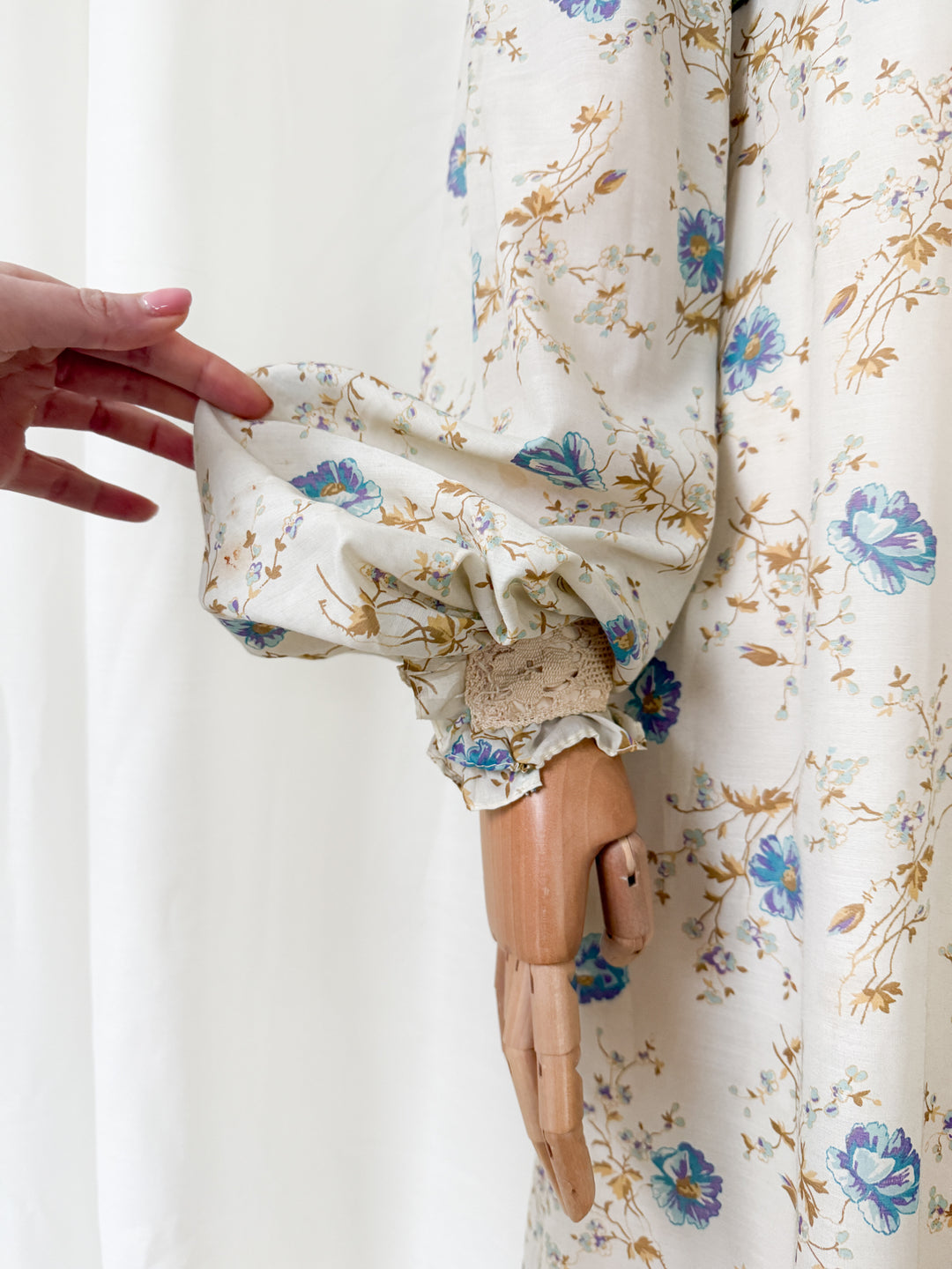 Breathtaking Rare 1970s Romantic Quad Cotton Maxi Dress