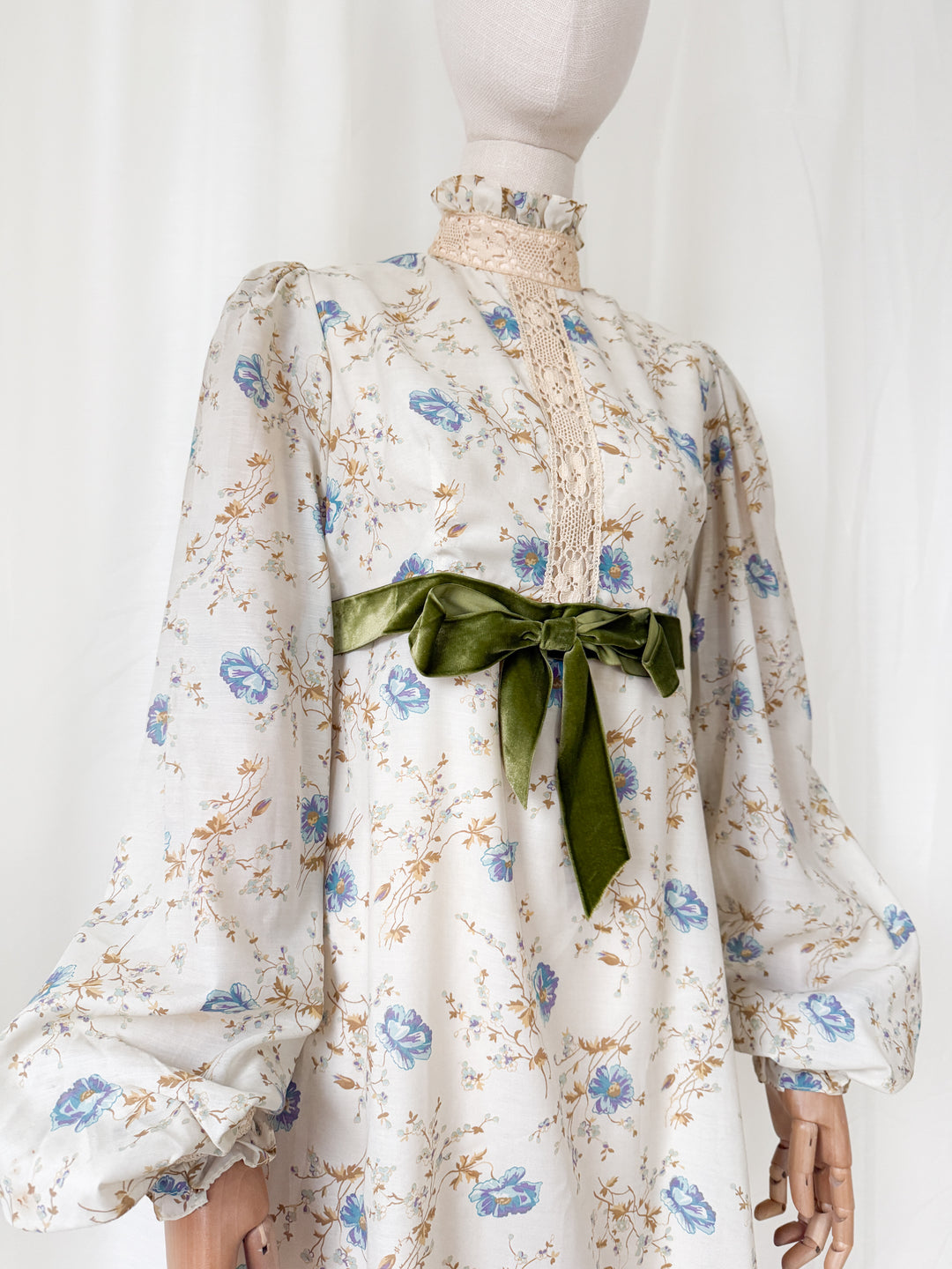 Breathtaking Rare 1970s Romantic Quad Cotton Maxi Dress