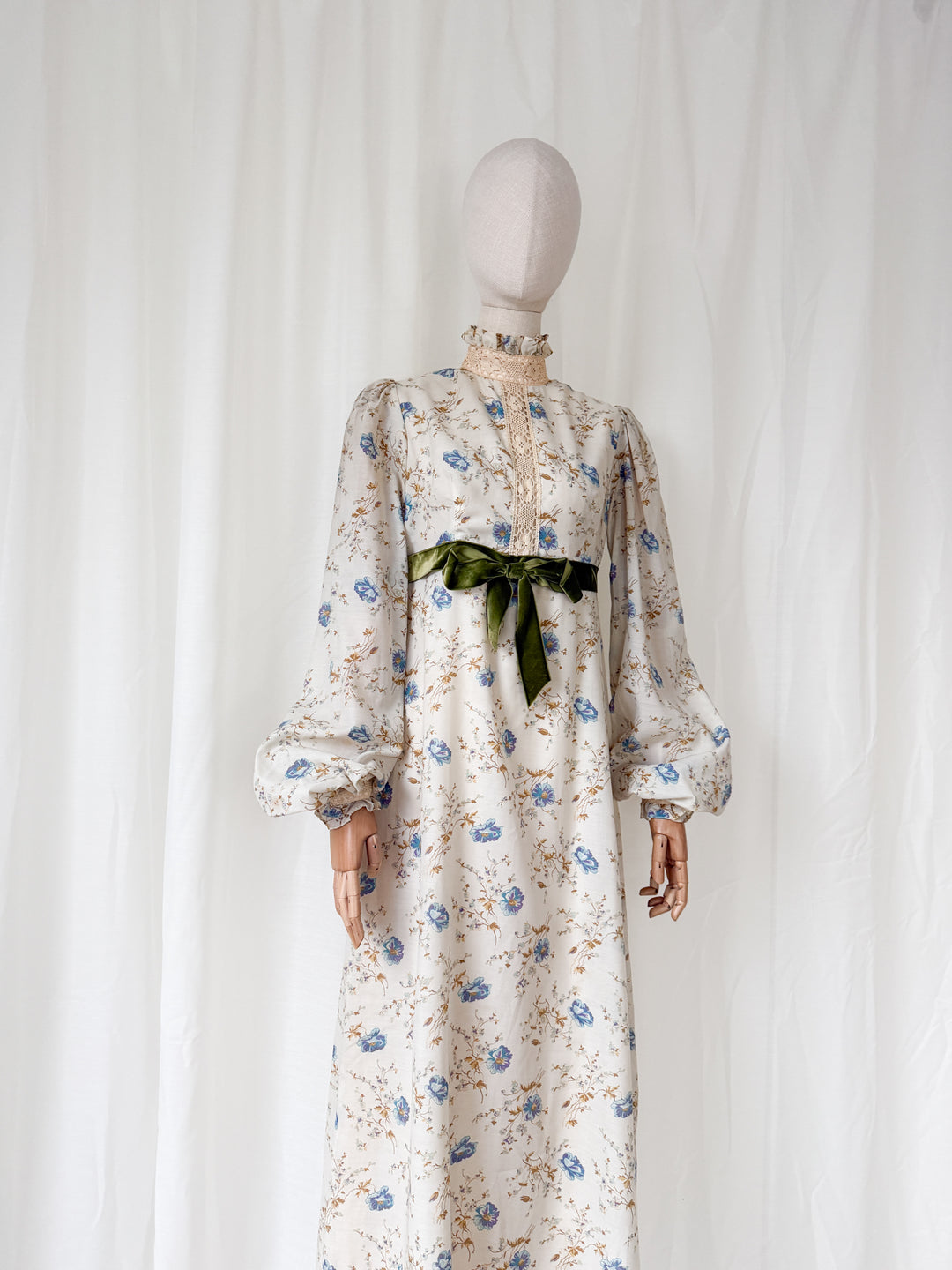 Breathtaking Rare 1970s Romantic Quad Cotton Maxi Dress