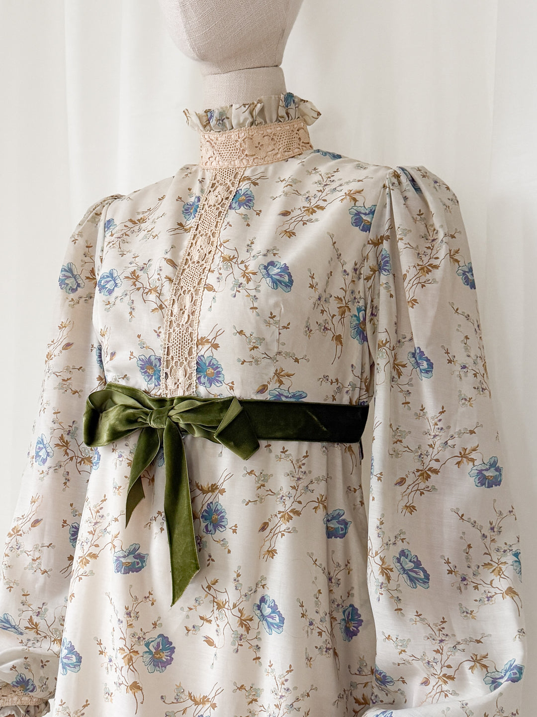 Breathtaking Rare 1970s Romantic Quad Cotton Maxi Dress