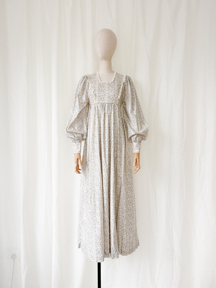 Divine Delicate Floral 1970s Cotton Billowing Sleeve Maxi Dress