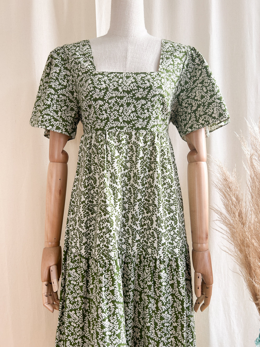 The Olive ~ dreamy green 70s st michaels tiered cotton prairie dress