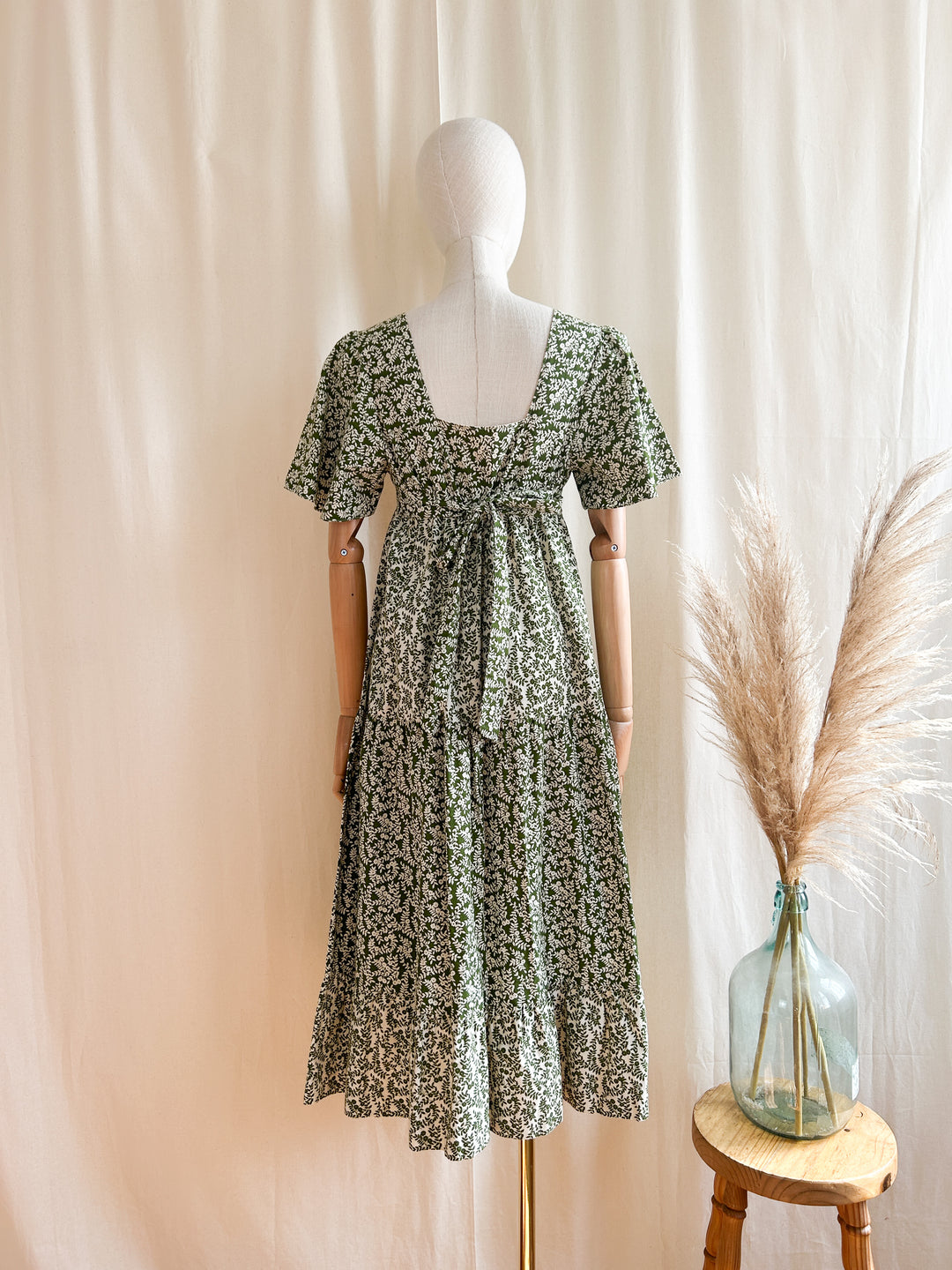 The Olive ~ dreamy green 70s st michaels tiered cotton prairie dress