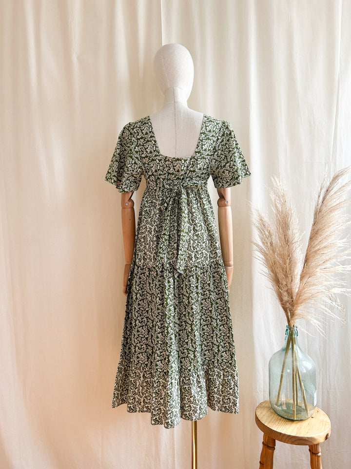 The Olive ~ dreamy green 70s st michaels tiered cotton prairie dress